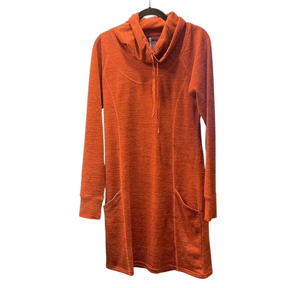 Kuhl LÉA Dress Cowl Neck Drawcord Thumb Holes Pocket Rust Brown Size S